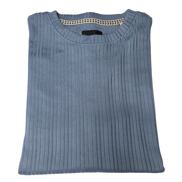 Bruno Luxe NYC Shirt Mens Medium Blue Ribbed Retro Y2K Career Casual Preppy - Picture 9 of 12